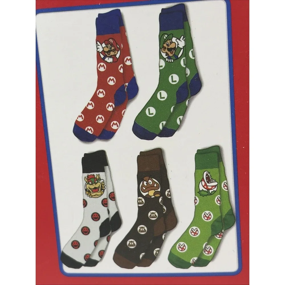 Nintendo Boys Super Mario Polyester Socks, Multicolor (5 Pack) Brand New